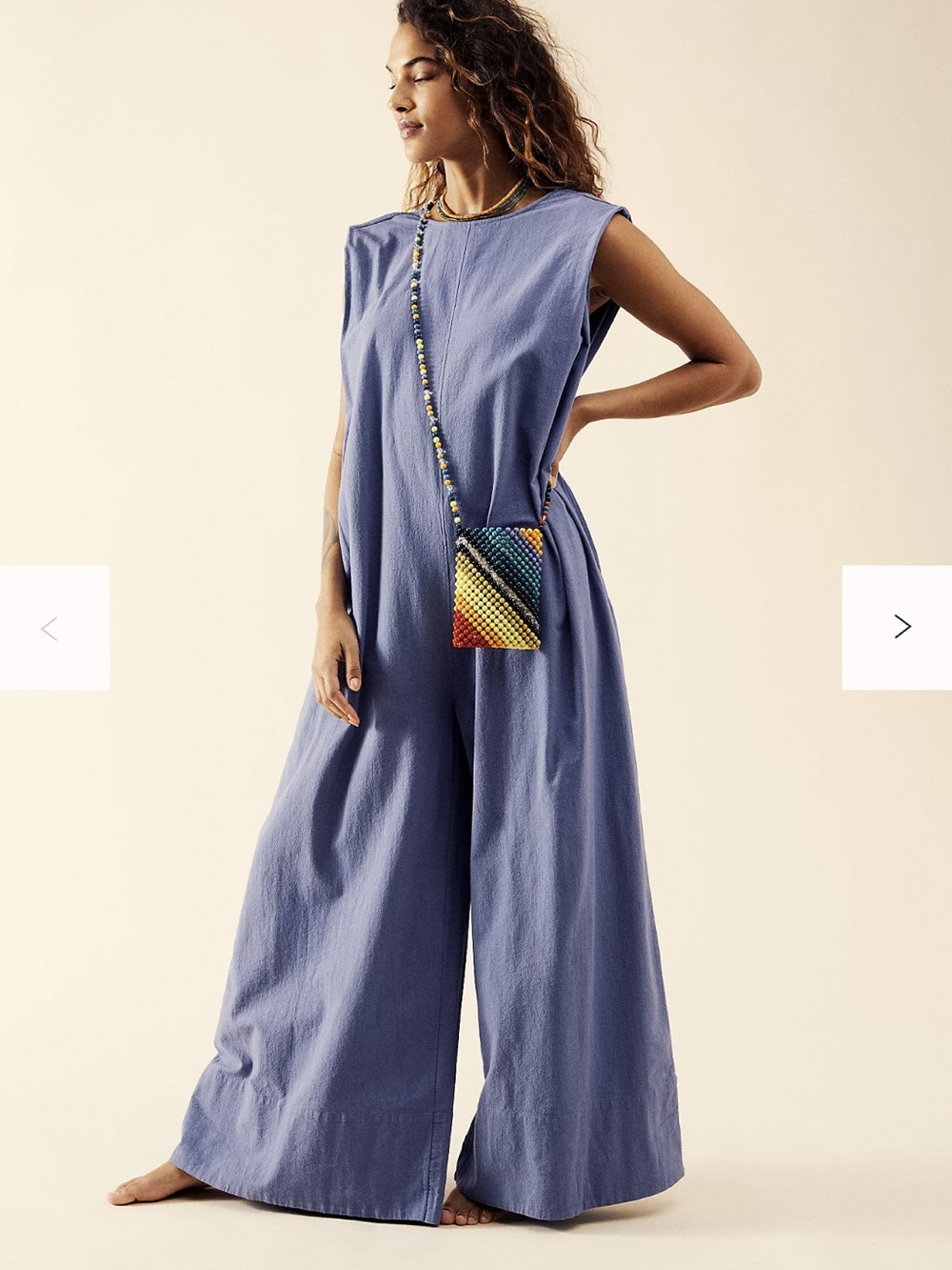 Free People Blue Cotton Wide Leg Quinn Jumpsuit